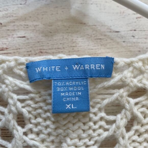 WHITE + WARREN MAXI LENGTH CABLE KNIT SWEATER IN CREAM - Picture 6 of 6